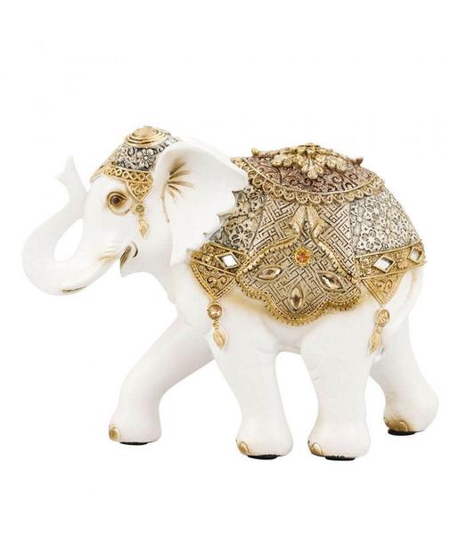 Imagem de Elefante Branco Ornamentado 22cm - Resina Animais