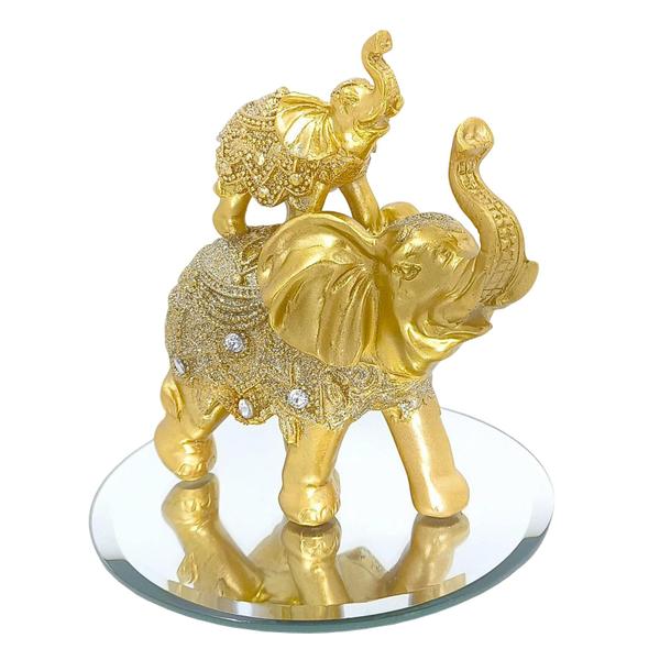 Imagem de Elefante Decorativo Mãe e filho Em Resina com ou sem base em vidro Indiano Sabedoria Sorte K22