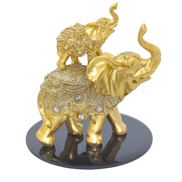 Imagem de Elefante Decorativo Mãe e filho Em Resina com ou sem base em vidro Indiano Sabedoria Sorte K22