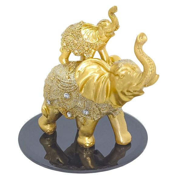 Imagem de Elefante Decorativo Mãe e filho Em Resina com ou sem base em vidro Indiano Sabedoria Sorte K22