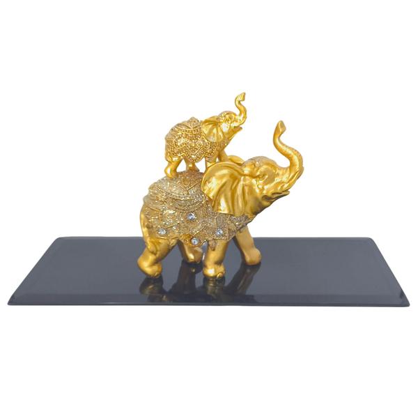 Imagem de Elefante Decorativo Mãe e filho Em Resina com ou sem base em vidro Indiano Sabedoria Sorte K22