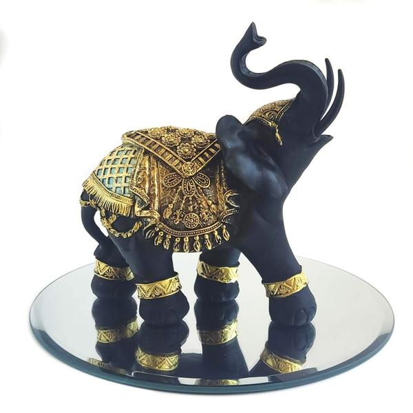 Imagem de Elefante Decorativo Resina C/ Base Espelho Indiano Sorte G