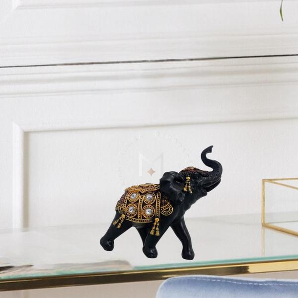 Imagem de Elefante Preto Decorativo de Mesa para Sala Rack - 11 Cm - Enfeite Indiano Sabedoria Sorte