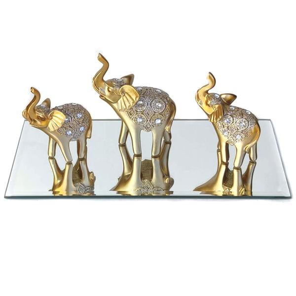 Imagem de Elefantes Decorativos em resina com base em espelho  Indiano Sorte elefante decoração KP0002