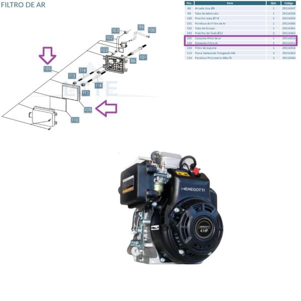 Imagem de Elemento Filtrante + Conj. Completo P/ Motor 4.0hp Linha 165