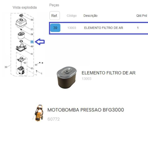 Elemento Filtro de Ar P/ Motobomba de Pressão á Gasolina - Buffalo Imagem de Elemento Filtro de Ar P/ Motobomba de Pressão á Gasolina