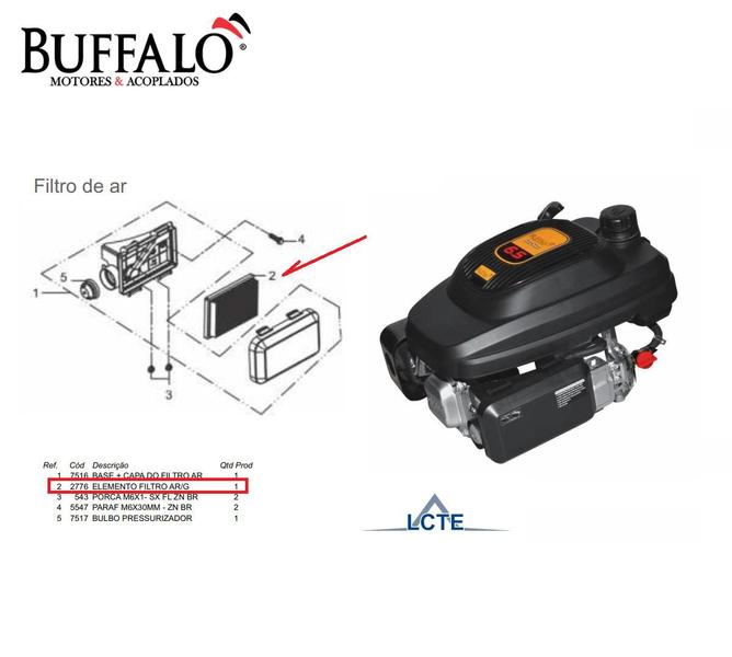 Imagem de Elemento Filtro de Ar p/ Motor 6/6.5cv Vertical Buffalo 2776