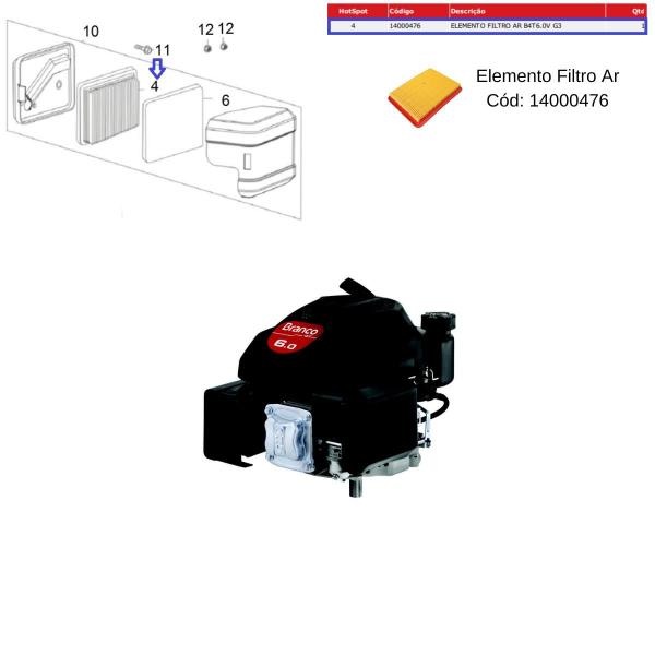 Elemento Filtro De Ar Para Motor B4T 6.0hp Branco 14000476 Imagem de Elemento Filtro De Ar Para Motor B4T 6.0hp Branco 14000476