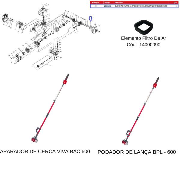 Imagem de Elemento Filtro De Ar Para Podador De Lança BPL 600 Branco