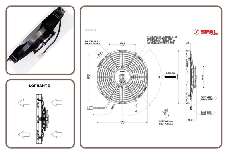 Imagem de Eletro Ventilador SPAL Axial Perfil Baixo 12V 11" Soprante VA09-AP50/C-27S