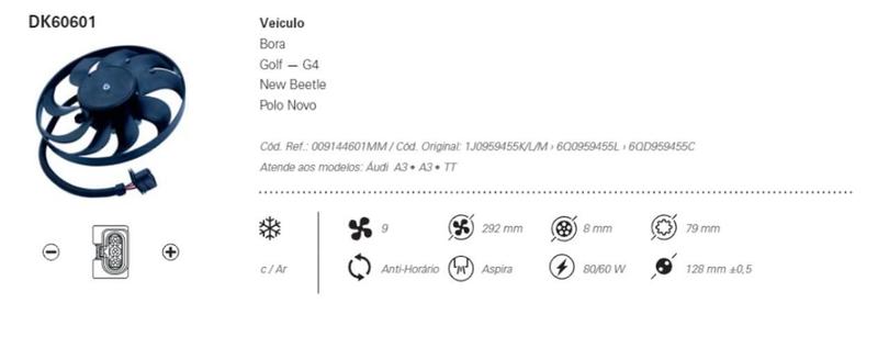 Imagem de Eletroventilador Ventoinha A3 Golf Polo Fox 60601 Drift 1J09