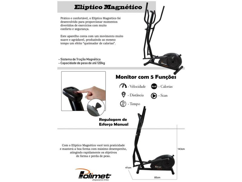 Imagem de Elíptico Polimet 0247 Níveis de Esforço  - Display 5 Funções