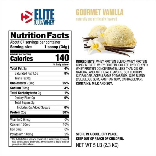 Imagem de Elite 100% Whey Gourmet Vanilla 2300g 5LB Nutrition  Dymatize