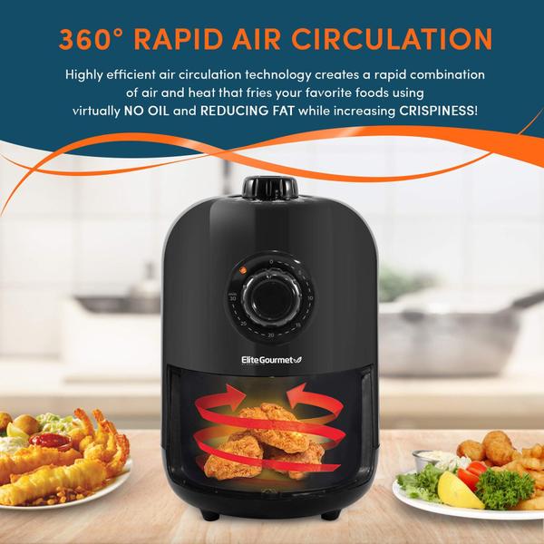 Imagem de Elite Gourmet Air Fryer Pessoal 1.1 Qt com Controle de Temperatura e Timer (Preto)