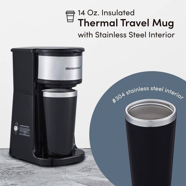 Imagem de Elite Gourmet Cafeteira Compacta Individual com Caneca Térmica 14oz (Inox)