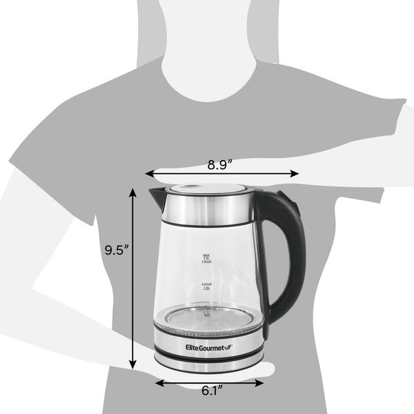 Imagem de Elite Gourmet Chaleira Elétrica de Vidro Sem Fio 1.7L com LED Azul (Inox)