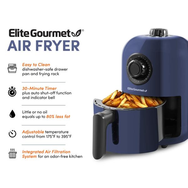 Imagem de Elite Gourmet EAF1121BG Pessoal de 1,1 Qt. Fritadeira elétrica compacta de ar quente que economiza espaço, fogão saudável sem óleo, temporizador e controles de temperatura, 1000 W