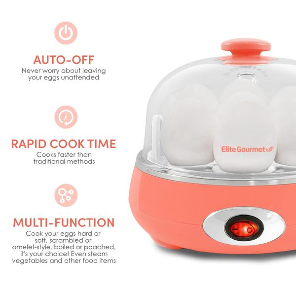 Elite Gourmet EGC007C Cozedor de Ovos Elétrico 7 Ovos Coral Imagem de Elite Gourmet EGC007C Cozedor de Ovos Elétrico 7 Ovos Coral