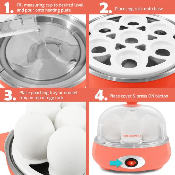 Elite Gourmet EGC007C Cozedor de Ovos Elétrico 7 Ovos Coral Imagem de Elite Gourmet EGC007C Cozedor de Ovos Elétrico 7 Ovos Coral