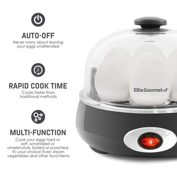 Elite Gourmet EGC007CHC Cozedor de Ovos Elétrico 0,4L Cinza Carvão Imagem de Elite Gourmet EGC007CHC Cozedor de Ovos Elétrico 0,4L Cinza Carvão