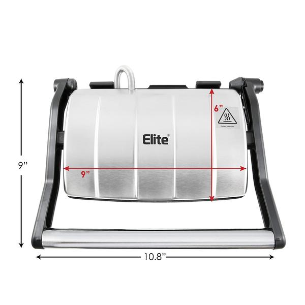 Imagem de Elite Gourmet EPN-2976 Grill & Panini Press 2-Slice 1.25” Preto