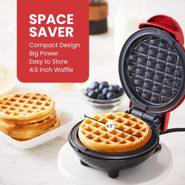 Imagem de Elite Gourmet Mini Máquina de Waffle Antiaderente 4.5" Compacta (Vermelha)