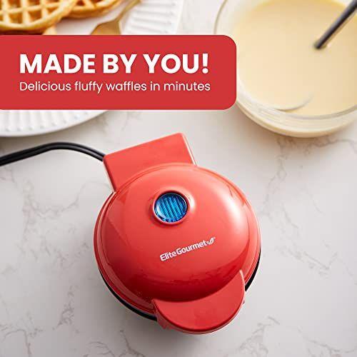 Imagem de Elite Gourmet Mini Waffle Maker 4,5” Antiaderente, Design Compacto (Vermelho)