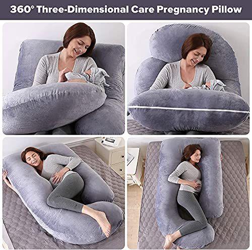 Imagem de Elover Pregnancy deve ter travesseiro de gravidez em forma de travesseiro de maternidade em forma de corpo inteiro travesseiro de apoio à maternidade para mulheres grávidas com tampa de veludo substituível e lavável tamanho 57" (LightGray, Velvet)