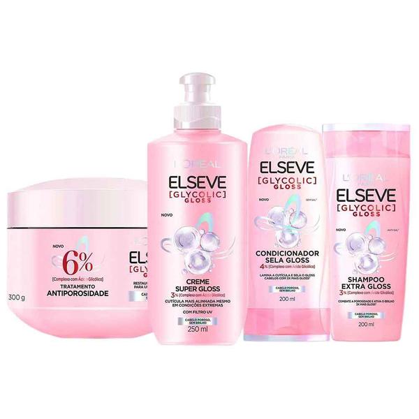 Elseve Glycolic Gloss Kit - Shampoo + Condicionador + Creme Super Gloss + Creme de Tratame... Elseve Glycolic Gloss Kit - Shampoo + Condicionador + Creme Super Gloss + Creme de Tratame...