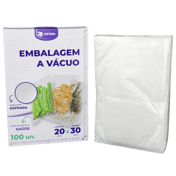 Imagem de Embalagem a Vácuo 20x30cm - 100 Unidades Gofrada Transparente em Sacos Pré-Formados