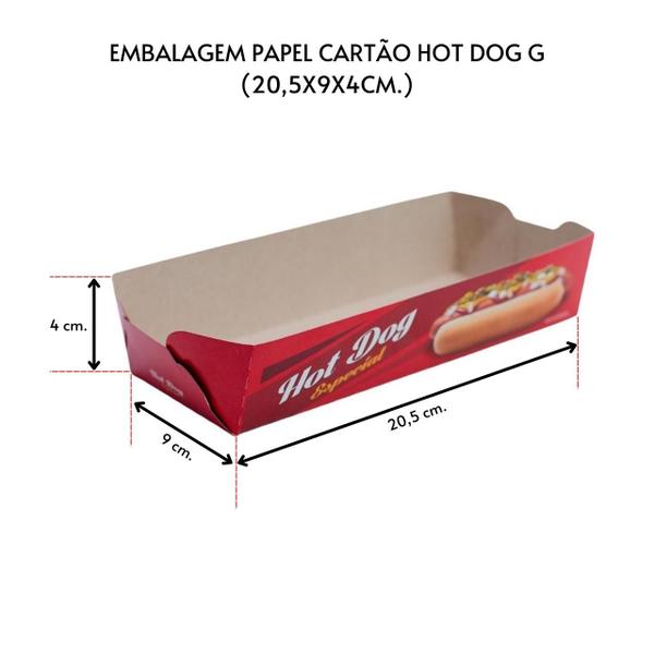 Imagem de Embalagem Caixa/Suporte Balcão G (20,5x9x4cm.) P/ Cachorro Quente Hot Dog C/ 50 Un.