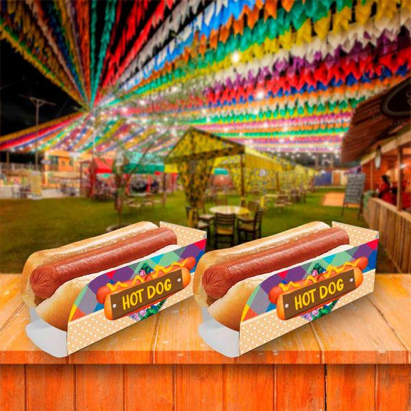 Imagem de Embalagem Descartável Festa Junina pra Comida Cachorro Quente Hot Dog com 25 Caixas