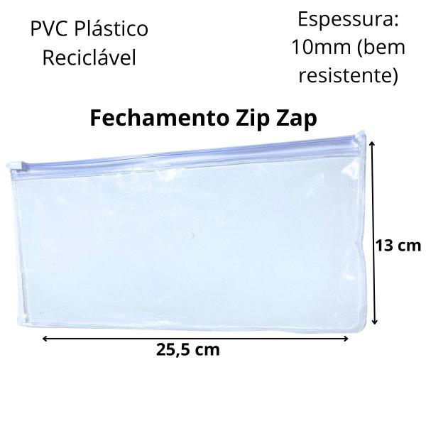 Imagem de Embalagem Multiuso PVC Retangular Zíper 25,5x13cm Kit 50unds