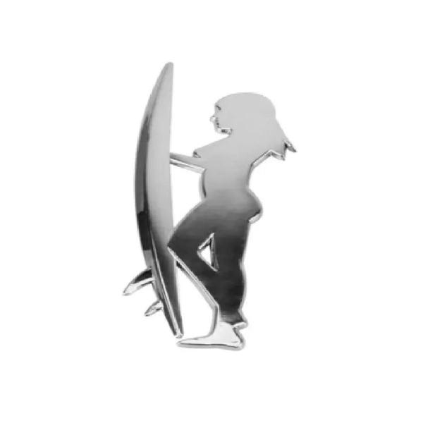 Imagem de Emblema Adesivo Alto Relevo Surfista Surf Feminino Cromado