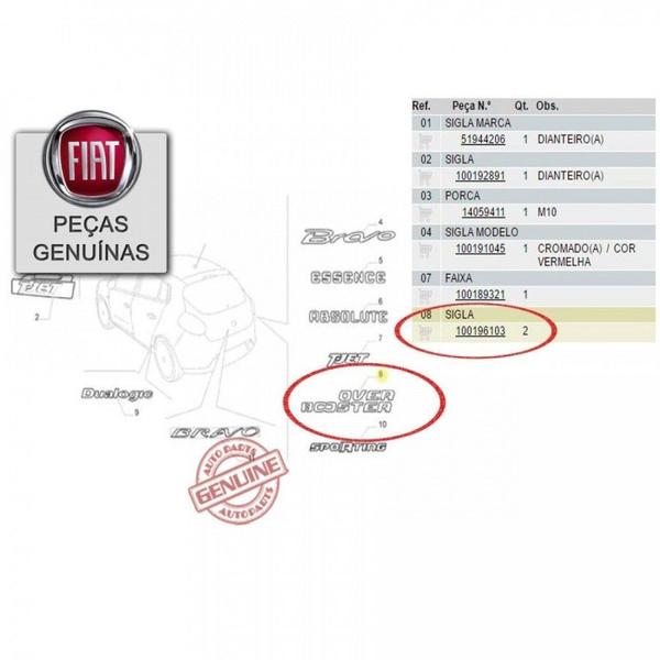 Imagem de Emblema Adesivo Over Booster Bravo 2011 - Original Fiat