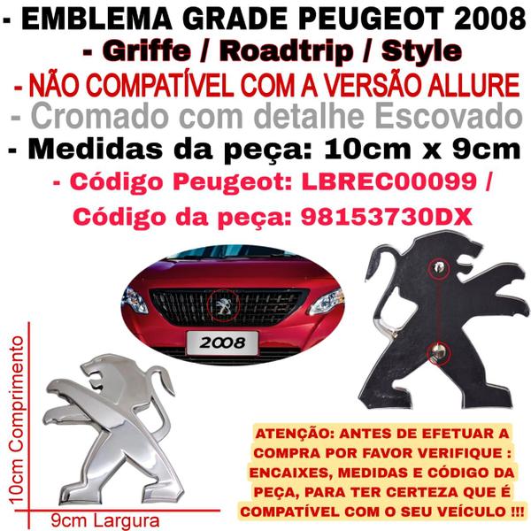 Imagem de Emblema Cromado Grade Dianteira Peugeot 2008 Griffe Roadtrip Style 2020 2021 2022 2023 Original