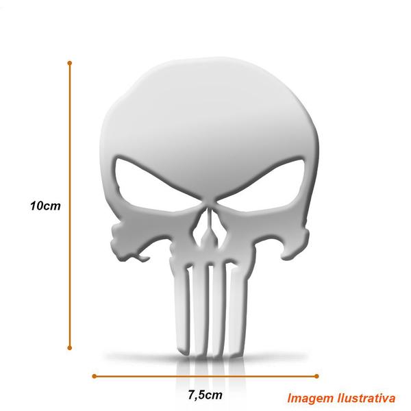 Imagem de Emblema Resinado Caveira Justiceiro Punisher Carro Moto Prata