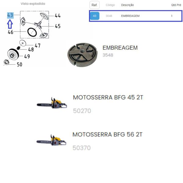 Imagem de Embreagem Completa Para Motosserras 45/56cc Buffalo Original