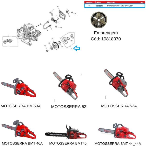 Imagem de Embreagem das Motosserras BMT Modelo:  52/ 52A - Branco