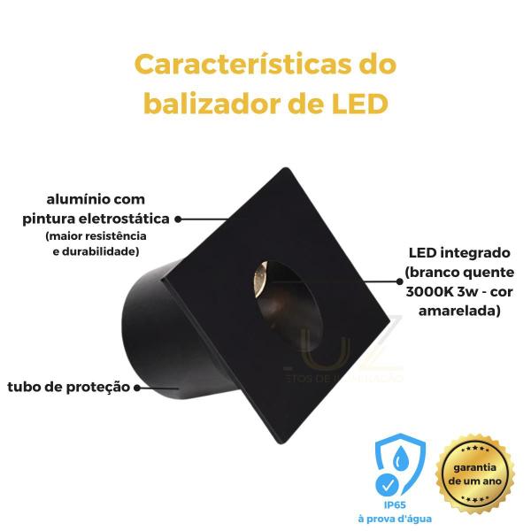 Imagem de Embutido Led 3w Balizador Parede Quadrado Branco Quente