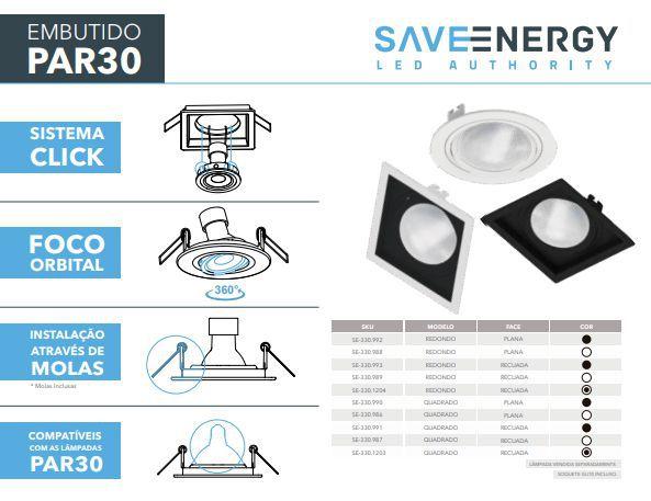 Imagem de Embutido Par30 Quadrado Recuado Branco Ou Preto Save Energy