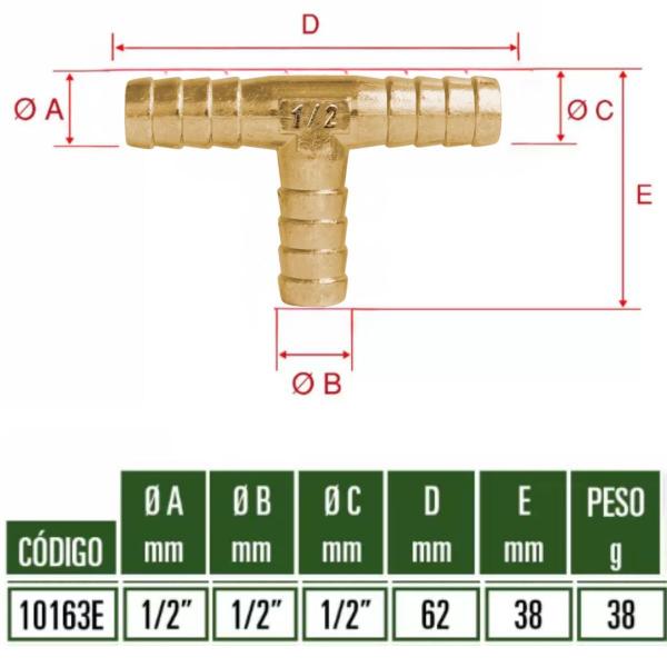 Imagem de Emenda em Tê de Metal p/ Mangueiras (1/2X1/2X1/2pol.) GARDEN