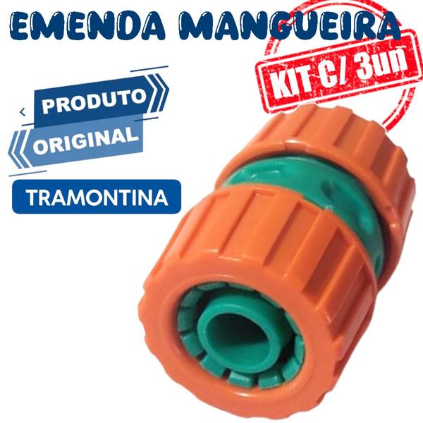 Imagem de Emenda Mangueira Jardim Rosqueavel Kit 3 Unidades Ligação Conector mangueira Tramontina