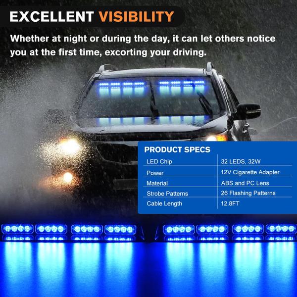 Imagem de Emergency Dash Strobe Lights Nilight 32LED Blue com controlador