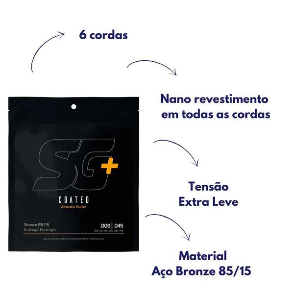 Imagem de Encordoamento 009 Aço Bronze 85 15 P/violao Sg+ 6684c