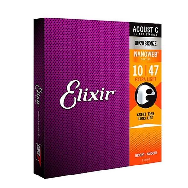 Imagem de Encordoamento 010 Elixir Extra Light Bronze 80/20 Nanoweb p/Violão Aço