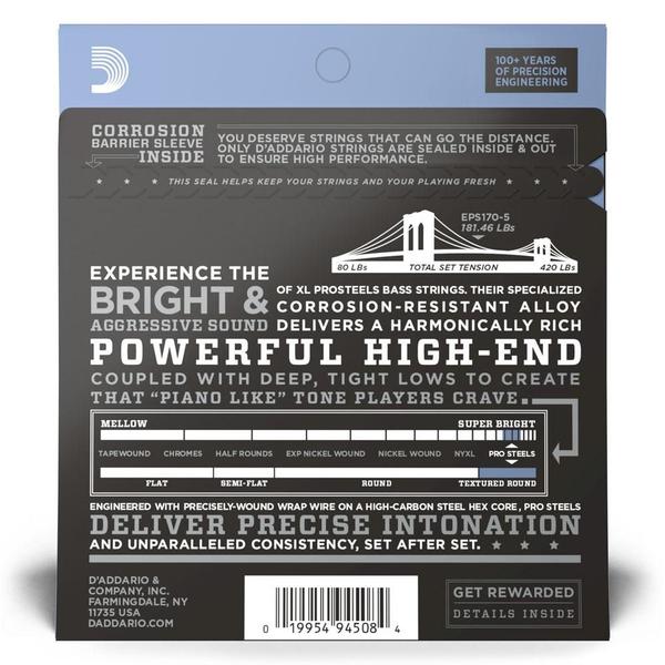 Encordoamento Baixo 5C .045 D'Addario XL ProSteels EPS170-5 - D addario Imagem de Encordoamento Baixo 5C .045 D'Addario XL ProSteels EPS170-5