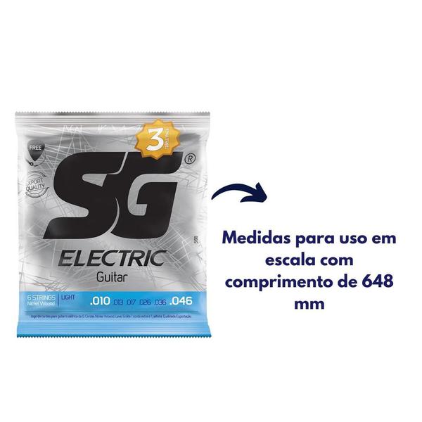 Encordoamento cordas Níquel para guitarra tensão leve 3 unidades SG Original - IZZO Imagem de Encordoamento cordas Níquel para guitarra tensão leve 3 unidades SG Original