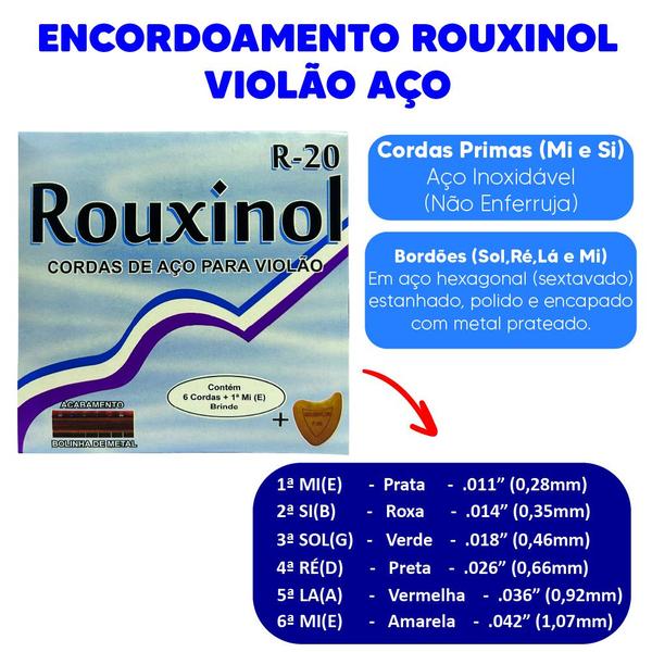 Imagem de Encordoamento Cordas Violão Rouxinol R20 Aço Bolinha 011/042 + Palheta