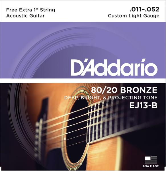 Imagem de Encordoamento D'addario Violão Aço EJ13-B Bronze 80/20 .011 - .052 Custom Light Gauge